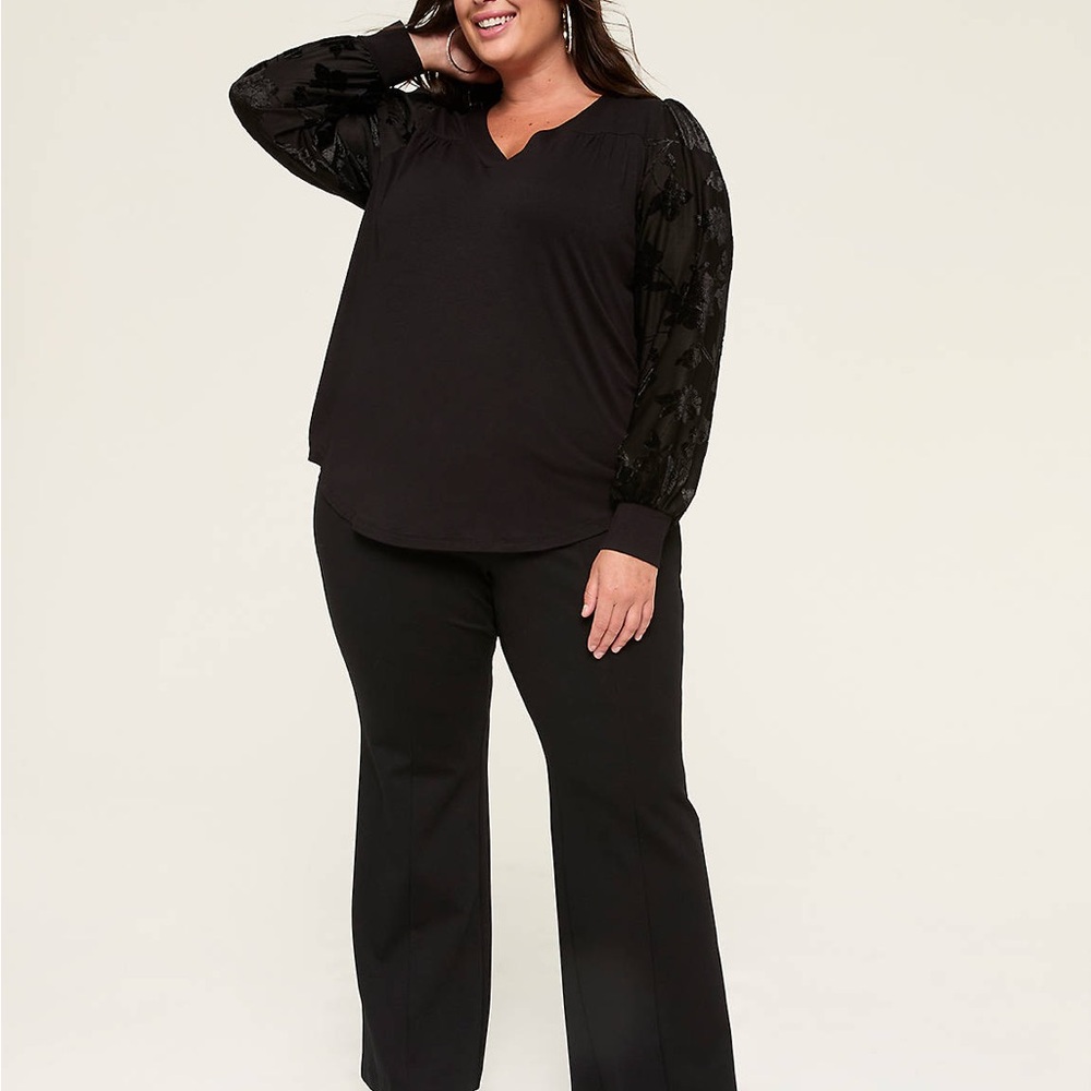 Lane Bryant Black Sheer Floral Sleeve Elegant Office Party Top Size 18/20